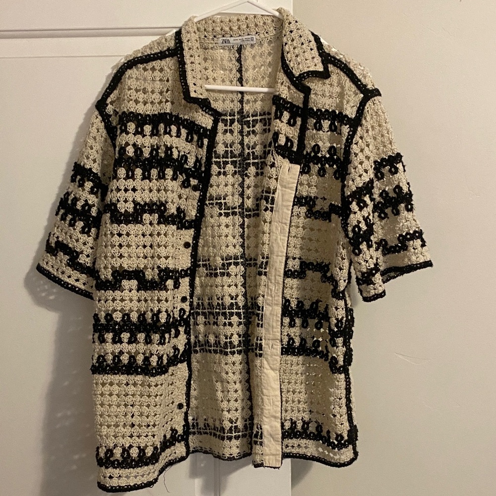 Zara Black and Cream Crochet Jacket